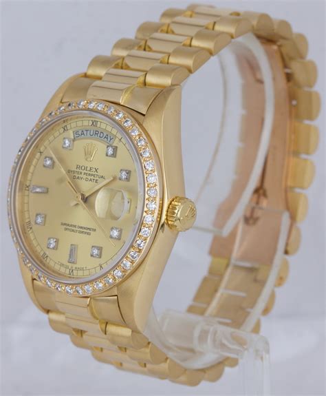 rolex day date replica automatic full gold diamond bezel president|18k gold rolex with diamonds.